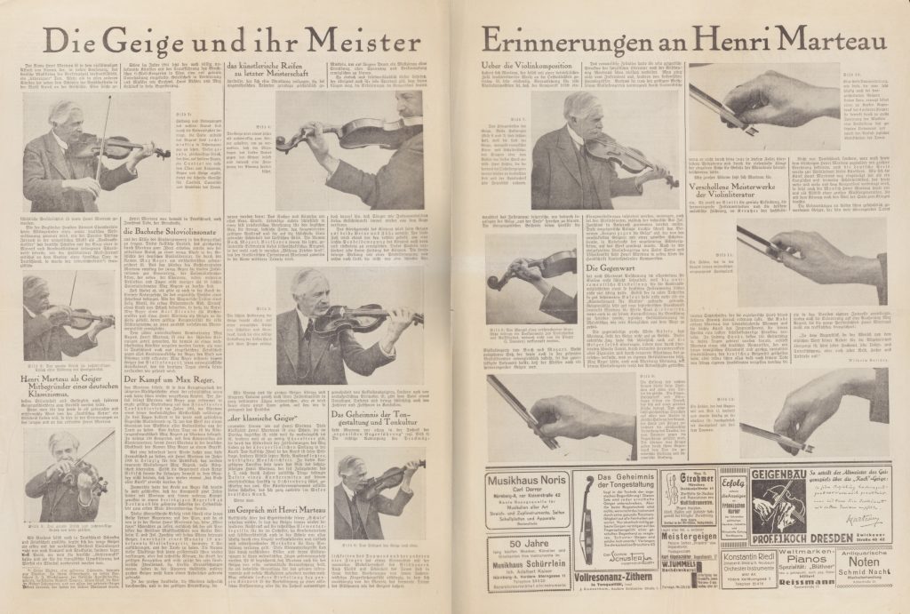 Zeitungsdoppelseite "Die Geige und ihr Meister"