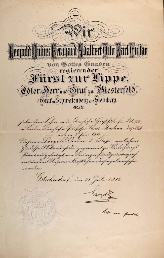 Verleihungsurkunde vom 31. Juli 1912.